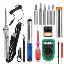 220V 60W Adjustable Temperature Electric Soldering Iron Kit Soldering Station Stand Multimeter Desoldeirng Pump Welding Tool Set цена 220V 60W Adjustable Temperature Electric Soldering Iron Kit Soldering Station Stand Multimeter Desoldeirng Pump Welding Tool Set цены онлайн