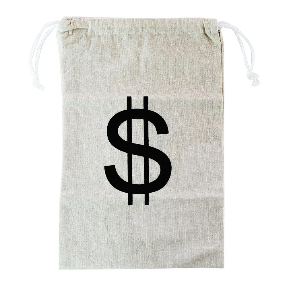 

Portable Durable High Quality Home Storage Large Canvas Money Bag Pouch with Drawstring Closure and Dollar Sign Design Clean