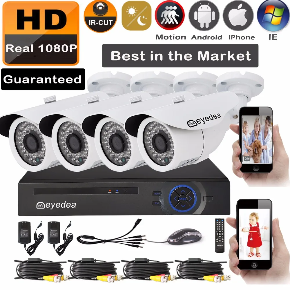 

Eyedea 4 CH HD 1080P 2.0MPHDMI DVR Recorder 5500TVL CMOS IR 36 LED Night Vision Outdoor Waterproof CCTV Security 4 Camera System