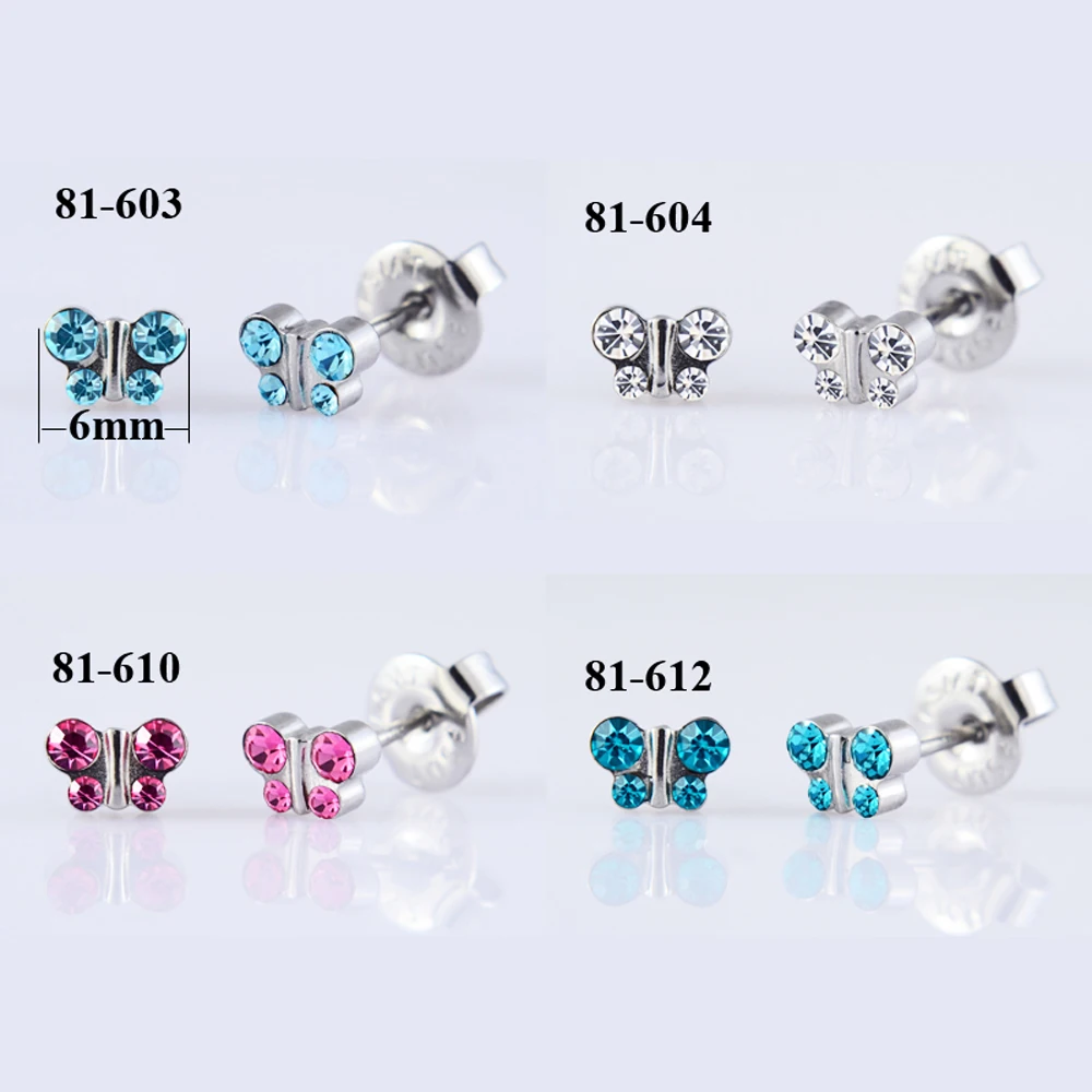 BOG- Pair Surgical Steel Daisy Rainbow Flower Butterfly Zircon Ear Stud Earrings Studs Tragus Cartilage Piercing Jewelry 20g