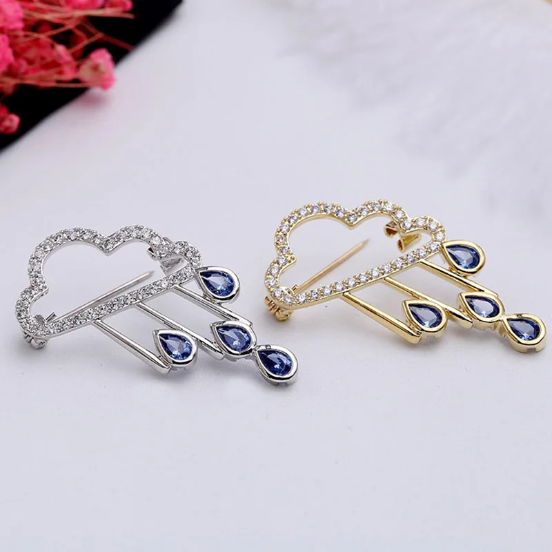 

LuxJuly 2019 Korea Fashion Temperament Vintage Classic Trendy Brooch Blue Water Drop Cloud Brooch For Women Men
