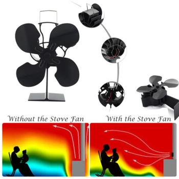 

4 Blades Heat Powered Stove Fan Log Wood Burner Ecofan Quiet Black Home Fireplace Fan Efficient Heat Distribution