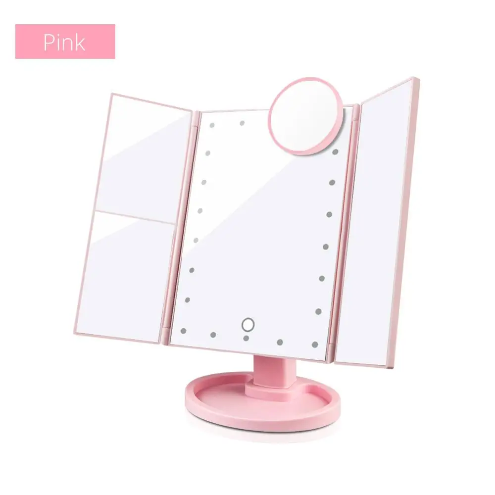 Светодиодный косметический светильник с сенсорным экраном, туалетный столик, светодиодный зеркальный светильник, Косметическая лампа для макияжа, зарядка от USB, питание от аккумулятора - Испускаемый цвет: Pink 3 Fold Set