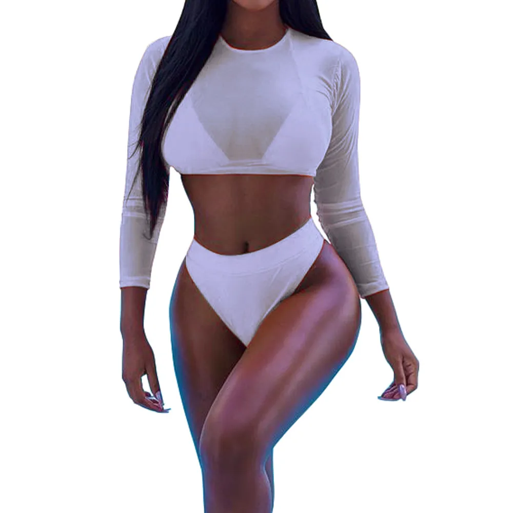 

Womens Sexy High Waist Rash Guard Swimwear Long Sleeve 3PCS Swimsuit Fancinating 2018 Fashion Tankini feminino biquini mujer#070