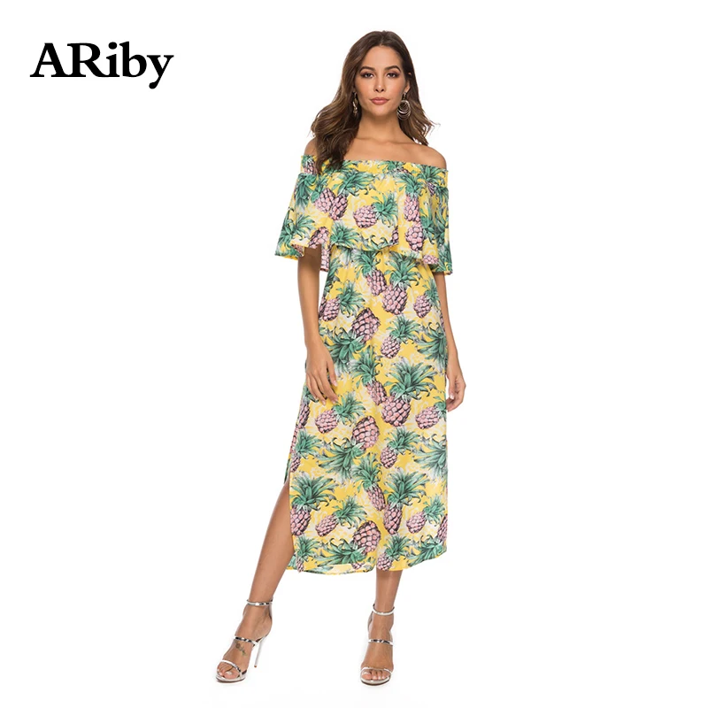Women Dress Summer Long Dress 2019 New Lady Bohemian Chiffon Floral Printed Empire Slash Neck Strapless Split Beach A-Line Dress Women Dress Summer Long Dress 2019 New Lady Bohemian Chiffon Floral Printed Empire Slash Neck Strapless Split Beach A-Line Dress