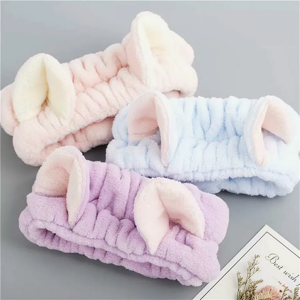 

Women Girls Cute Coral Fleece Cat Ears Elastic Headbands Soft Comfortable Wash Face Bath Hairbands Photo Prop Hair Accessories