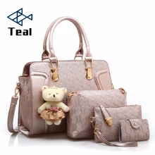 4 шт./компл. Для женщин сумка композитный Сумки из искусственной кожи плечо сумка женская через плечо Курьерские Сумки Роскошные сумки с Медведь кукла
