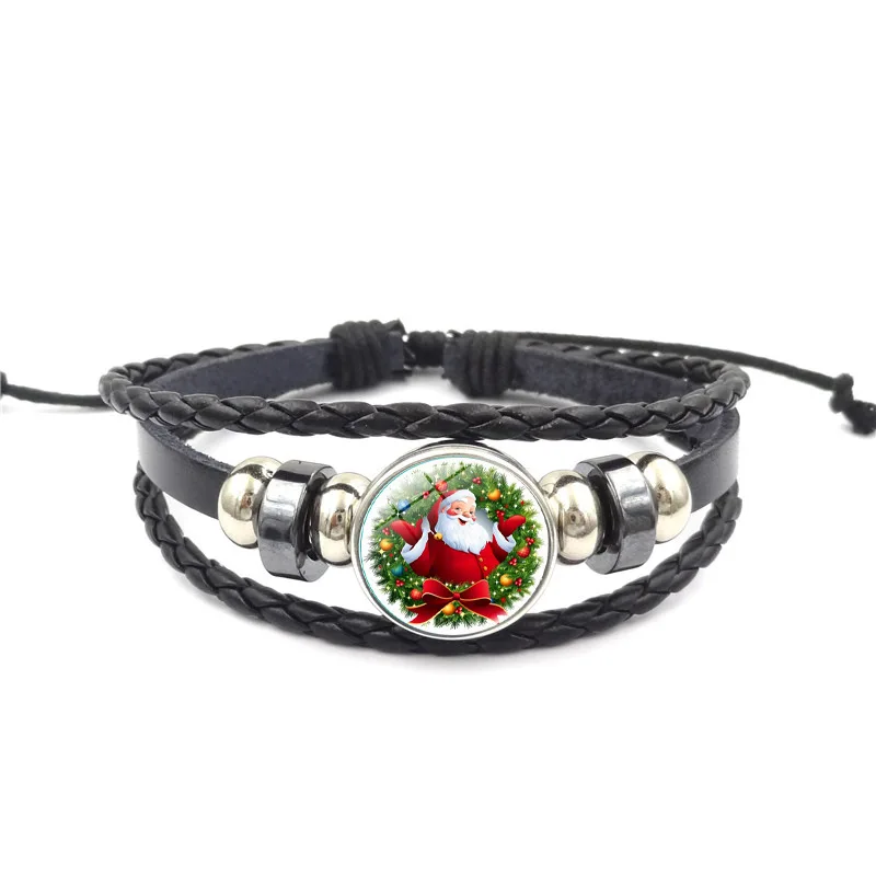 

Charm Jewelry Santa Claus Bracelet Black Leather Bracelet Men Braided Christmas Deer Bracelets For Women Kids Gift