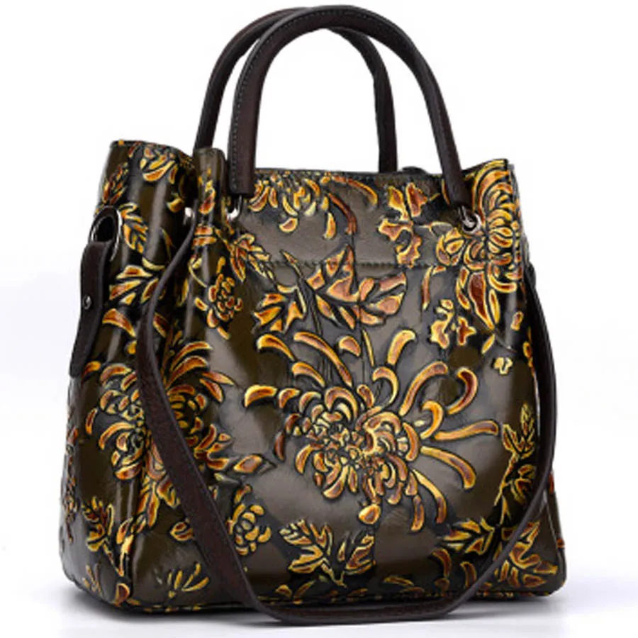 Женские сумки из натуральной кожи в стиле ретро, ручная работа, цветочный тренд, трехмерные тисненые женские первый слой