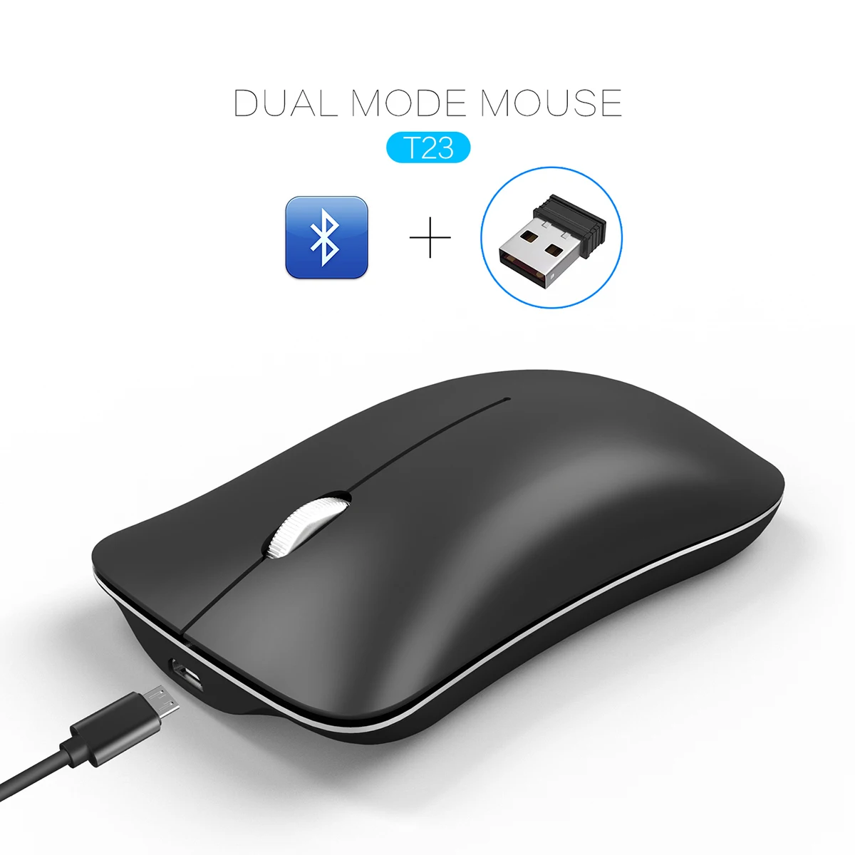 

Wireless Bluetooth Dual Mode Mouse Can Connect 2 Computer Quiet Silent Design Rechargeable Optical Mouse For iPad MAC PC