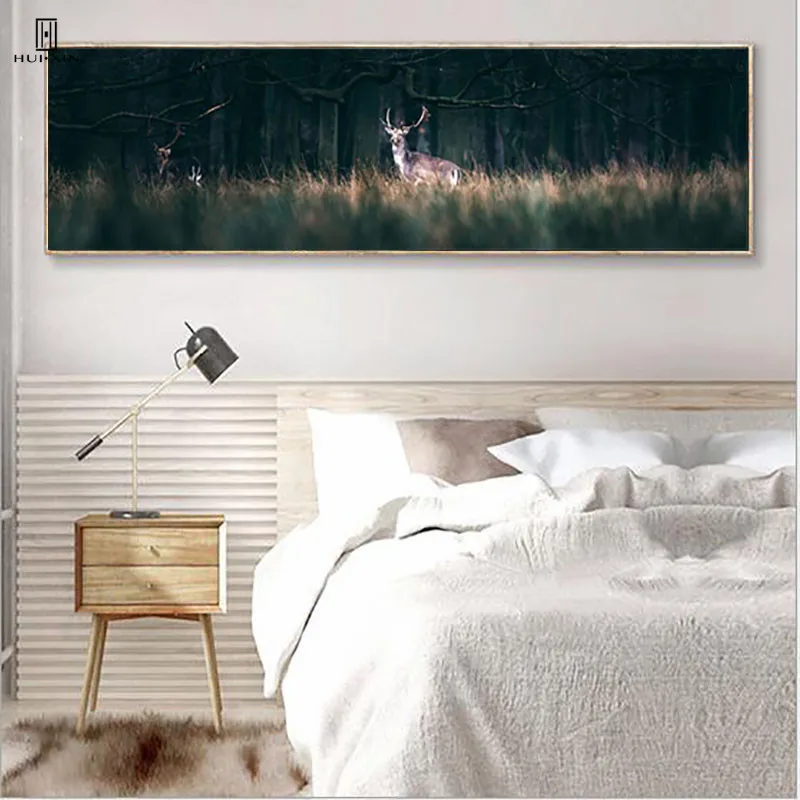 Modern Concise Woods Decorative Paintings Pictures Of The Elves In The Forest Group Of Deer Completely Running For Home Decor