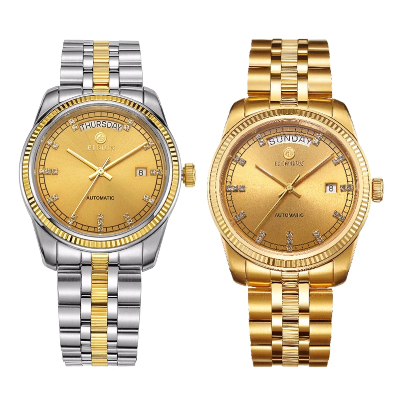 

BINLUN Men's 18k Gold Plated Luxury Automatic Watch Waterproof Sapphire Scratch Resistant Business Mechanical Men's Wristwatch