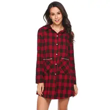 Ekouaer ночная рубашка для сна с длинным рукавом клетчатая Кнопка-Передняя женская с карманом для сна топы