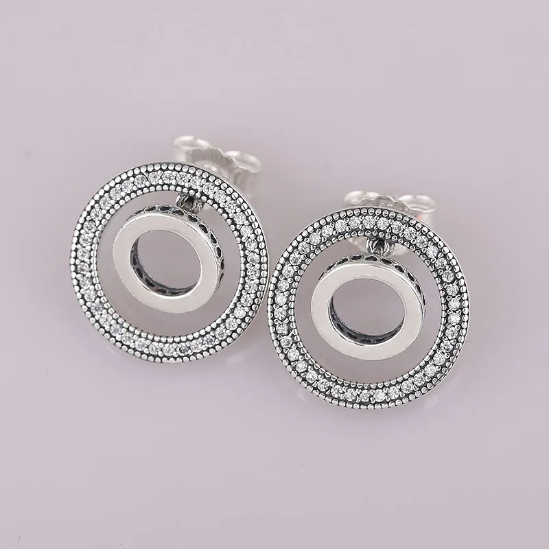 

Authentic 925 Sterling Silver Forever Circle Signature Earring With Crystal Stud Earring For Women Wedding Fine Pandora Jewelry