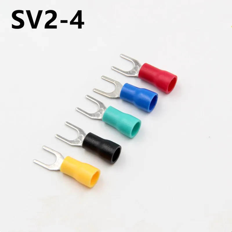 

50 Pcs/SV2-4 Furcate Cable Wire Connector Furcate Pre-Insulating Fork Spade 16~14AWG Wire Crimp Terminals