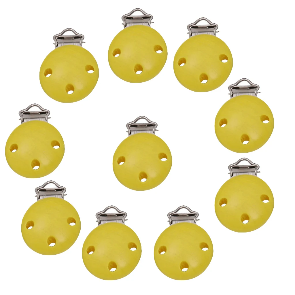 10 Pieces Baby Infant Toddler Newborn Pacifier Clips Wood Metal Holders Cute Infant Soother Clasp Feeding Supplies Bibs Burp Acc