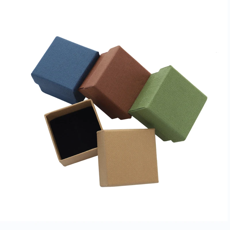 

24pc Square Shape Jewelry Storage Paper Box Cute Small Gift Box For Wedding Ring Earrings Packaging Pendant Display Black Sponge