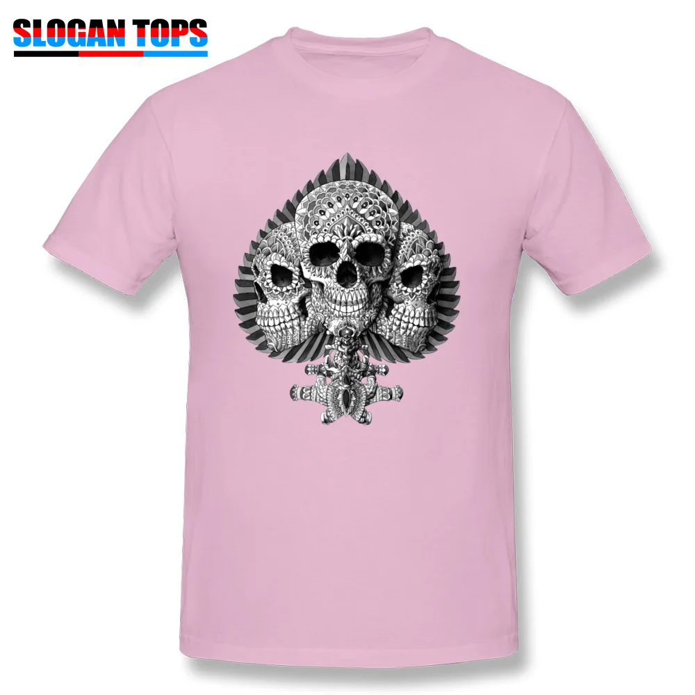 Prevalent Men's Tees Skull Spade 6396 Personalized T Shirts 100% Cotton Short Sleeve Design T-shirts Round Neck Skull Spade 6396 pink