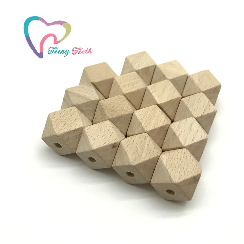 

Teeny Teeth 50 pcs Beech Wood Hexagon 15 mm Beads Unfinished Beech Beads DIY Jewelry Safe For New Mommy Chewable Hexagon Beads