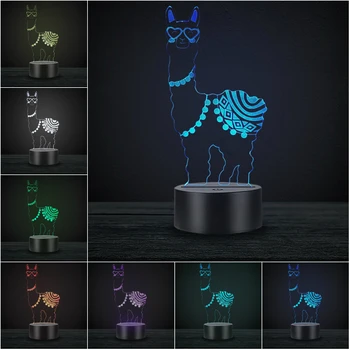 

Animal Alpaca 3D Lamp Children's Night Light Gift LED USB Mood Multicolor Touch Remote Luminaria Desk Table Gadget Prop Cartoon