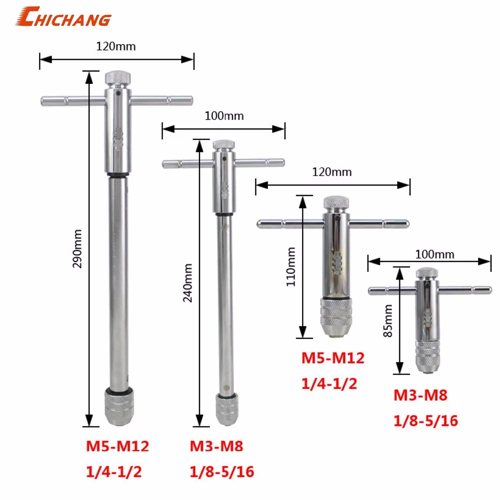 M3 M8 M5 M12 Lengthen Reversible T Handle Ratchet Tap Taps Wrenches Wire tapping Wrench Adjustable