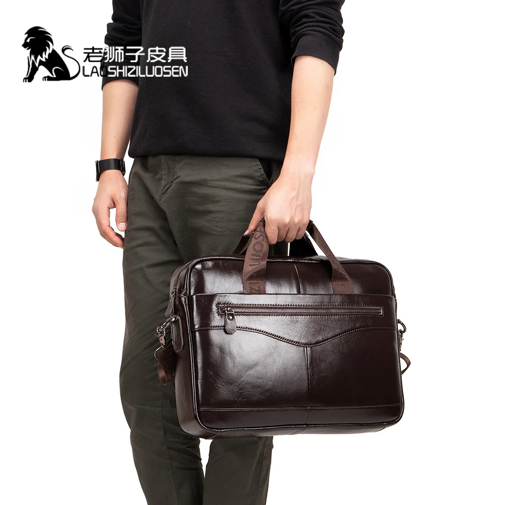 LAOSHIZI LUOSEN Мужская сумка из натуральной кожи портфель, плечевая сумка мужская кожаная Рабочая Сумка Bolso Hombre 91504