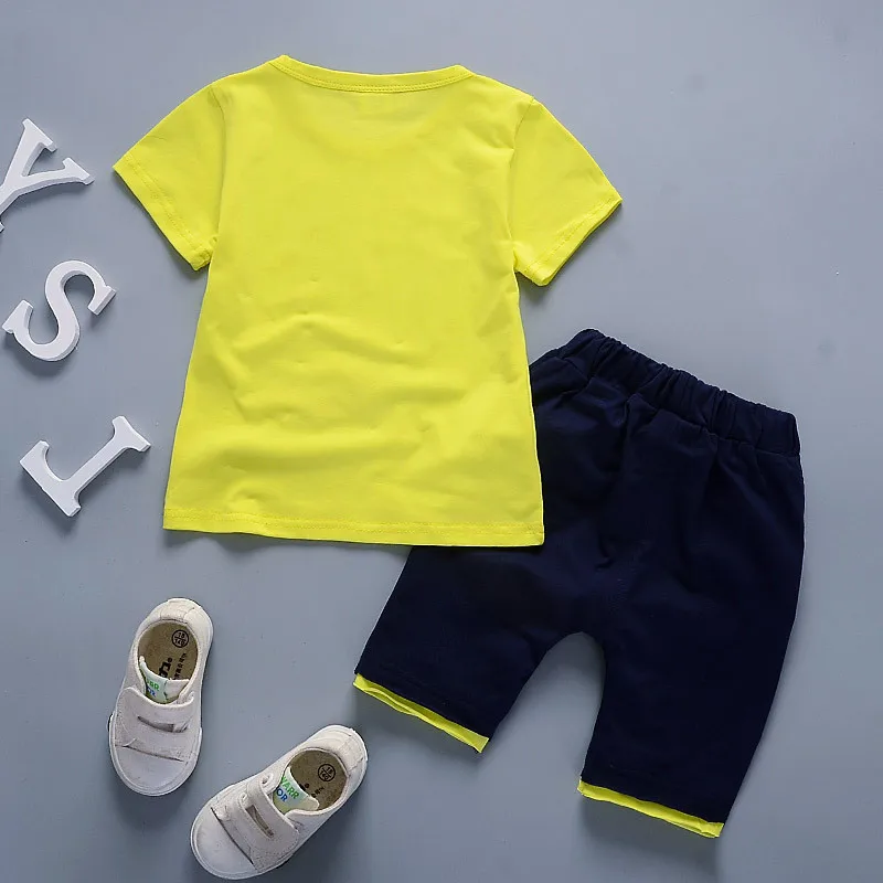 ExactlyF/летний комплект одежды для маленьких мальчиков, повседневные хлопковые топы с короткими рукавами+ штаны, комплекты одежды Модный комплект одежды из 2 предметов для малышей - Цвет: yellow