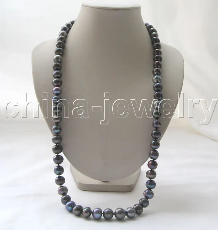 

FREE shipping> >>>Beautiful AAA 32" 12mm natural black round freshwater pearl necklace-14KGP / 20 6.07