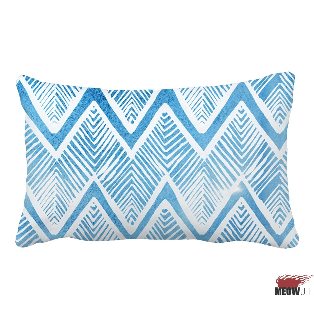 

[MIAOJI] <Trendy Geometric Pattern> Watercolor Lonely Blue Multi Size Rectangle Waist Sleeping Pillow Case Free Shipping