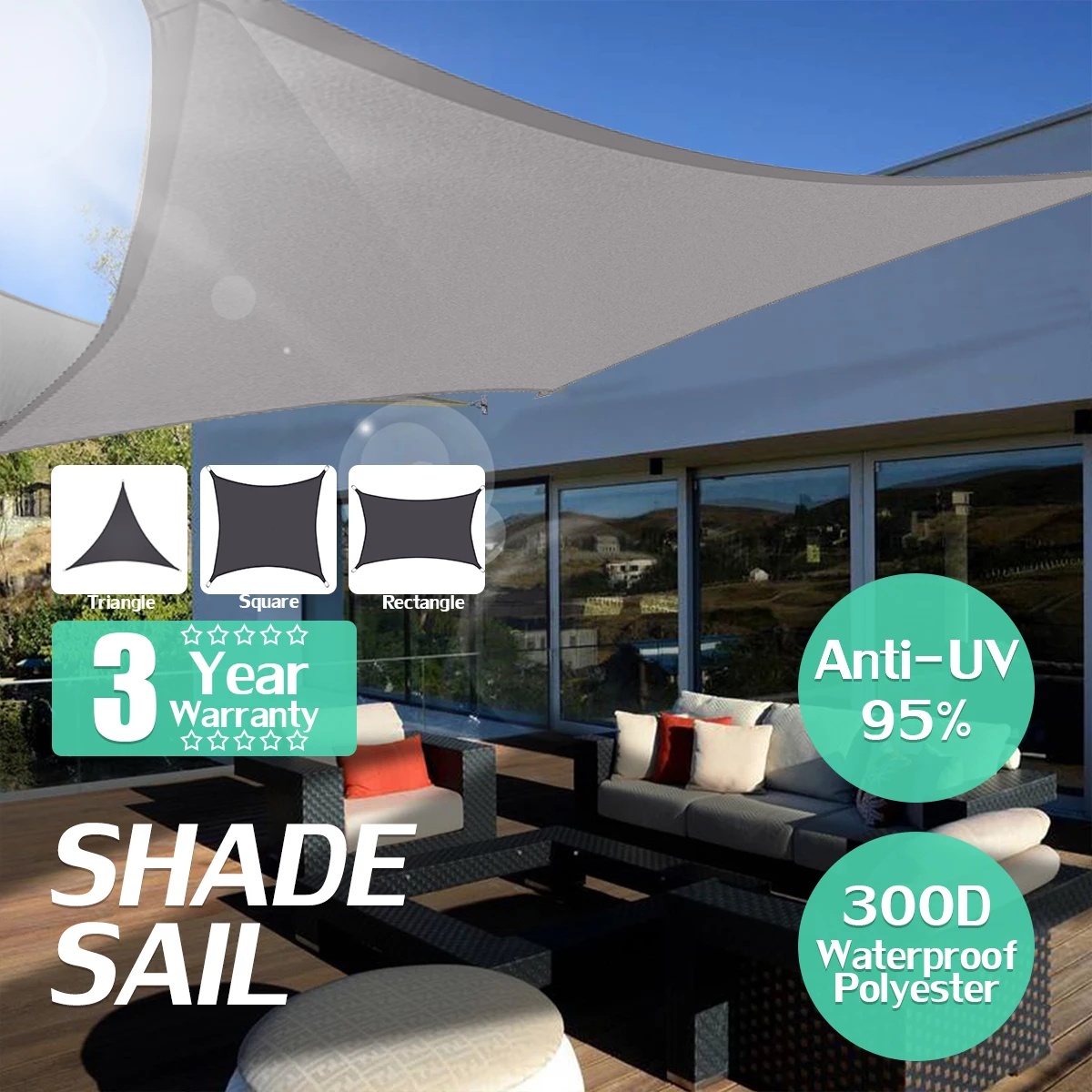

300D Oxford Farbic black Rectangle 2x3/2x4m Retractable Sun Shade Shelter Garden Awning Canopy Sunshade Sun Shelter