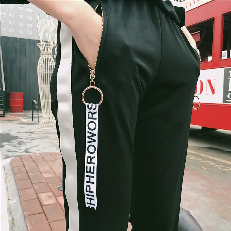 Spring And Autumn Korean Ulzzang Black Pants Personality Loose Bandage Design Harem Pants Fashion Harajuku Casual Pants For Girl2