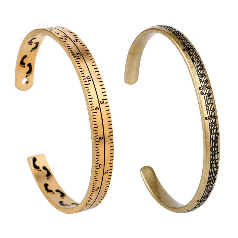 

New Handshake Bangle Footprint Knowledge is Power Ruler Scale Cuff Bangles Musical Note Charm Bracelets Men Woman Creative Gifts