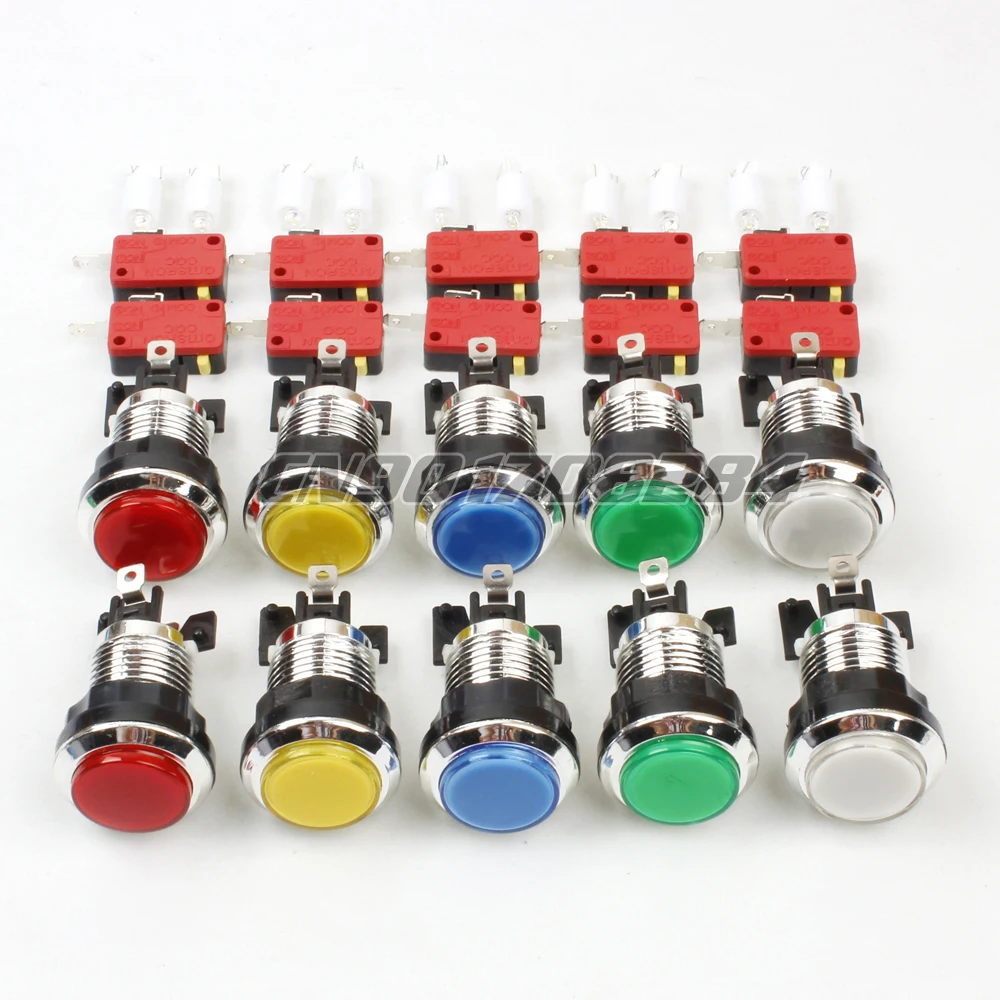 

New 10x Chrome Silver 30mm LED Lit Illuminated Push Buttons With Micro Switch For Arcade 8-Liner Cherry Master Mame