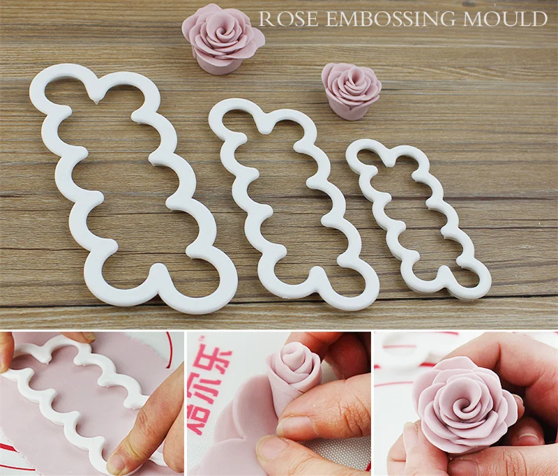 

3pcs Cake Gumpaste Sugarcraft Easiest Rose Ever cutter Cookie Cutter Fondant Decorating Tool Sugarcraft Rose Flower Mold