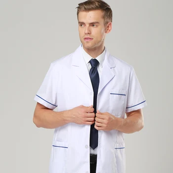 

Summer Women and Men Lab Coat Hospital Medical White Gown Work Wear V Neck Cotton Breathable Medium Dentist Doctor Nurse Coats