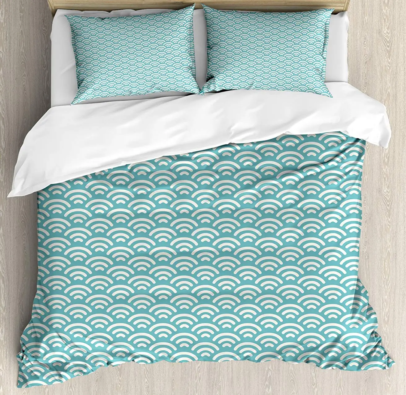 

Abstract Duvet Cover Set Curly Bold Water Fishing Theme Summer Season Vacation Beach Seashore Swimming 3 Piece Bedding Set