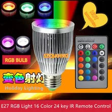 1 шт. E27 светодиодный 16 Цвет RGB Волшебная светодиодная лампочка 15 Вт AC85-265V RGB Светодиодный лампа Spotlight+ ИК-пульт дистанционного управления Управление светодиодный лампы для дома