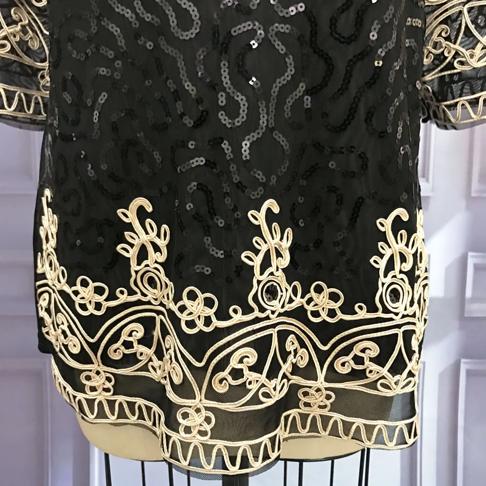 Большой Размер 4XL 5XL Big Mama винтажная рубашка с пайетками топ украшенный аппликацией Цветочная летняя сетчатая рубашка длинная прямая Туника блузка