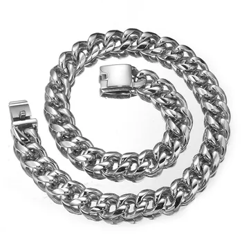 

19mm Heavy Wide Curb Chain Men's Rock Roll Silver Bling Stainless Steel Necklace or Bracelet 7-40"