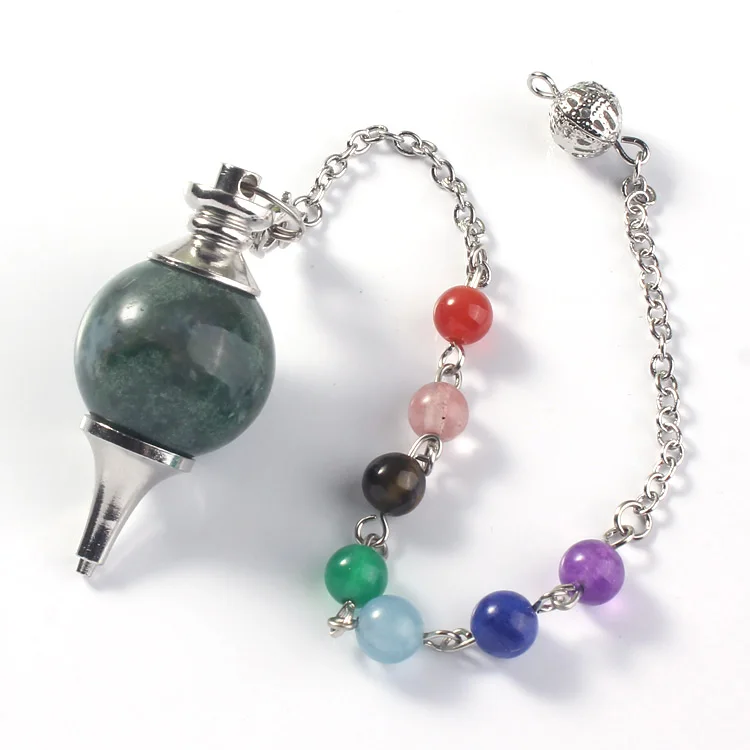 Natural Gnergy Gemstone~ Mixed 10Pcs 20mm Natural Stones Ball Healing Pendulums Stone Beads Chain Chakra Pendant Dowsing Pendulum Jewelry 13 AA00201017913c