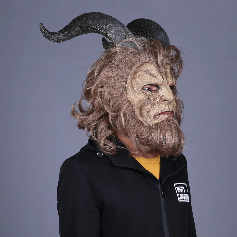 Красота и чудовище принц Косплей Маска латекс ужас маска животного Шлем Хэллоуин Опора
