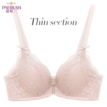 

PAERLAN Seamless Sexy Underwear Bow 3/4 Cup Wire Free Front Closure Of The Women Bra Floral Lace One-piece Small Chest Push Up