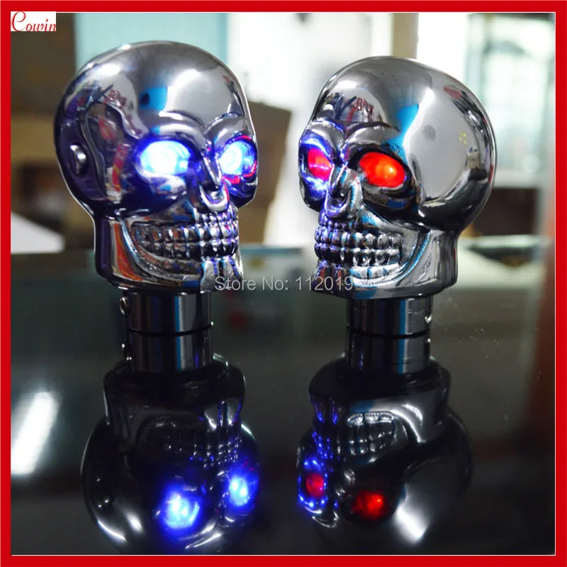 

New Cool Led Light Glaring Ghost Eyes Skull Head Manual Gear Shift Knob Gear Level Knob Head