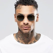 AOZE Винтажные Солнцезащитные очки в металлическом стиле, шестиугольные Плоские линзы, фирменный дизайн, очки Oculos De Sol, очки с УФ-защитой