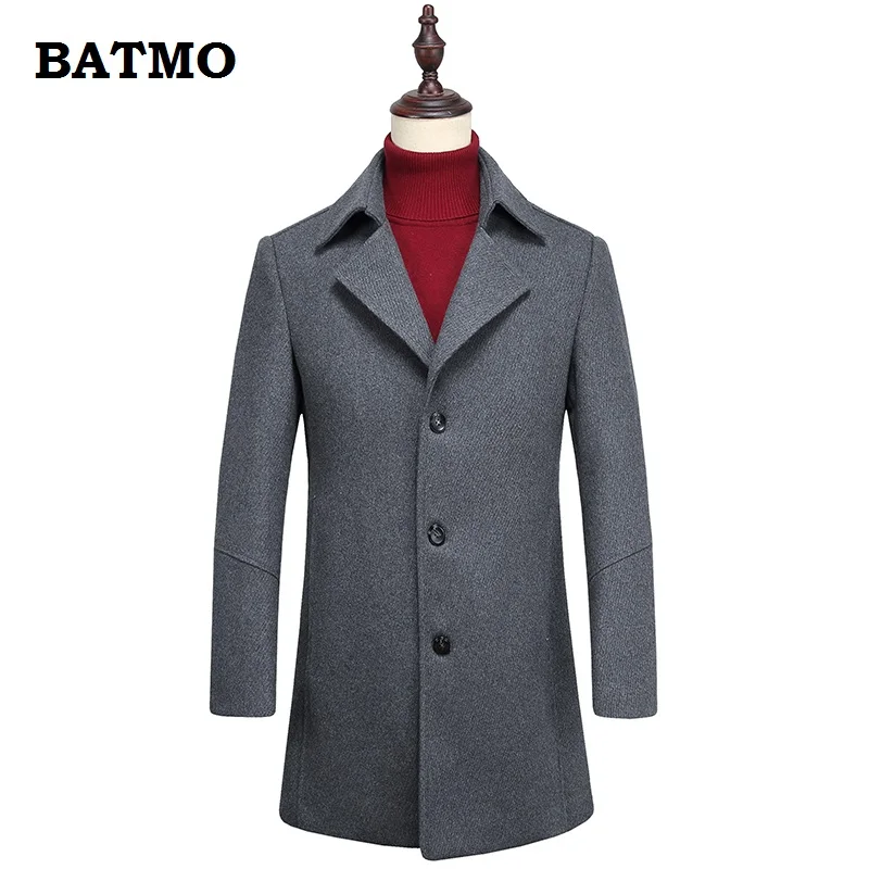 

BATMO 2018 new arrival winter high quality wool thicked warm gray trench coat men,men's winter jackets men,MN8629