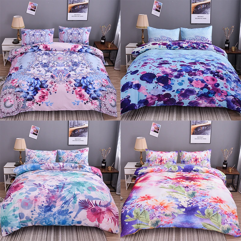 

Boniu Newest Fashion Polyester 3D Leaf Flower Oil Printing Bedding Set 2/3pcs Comforter Cover Set Pillowcases High Quality King