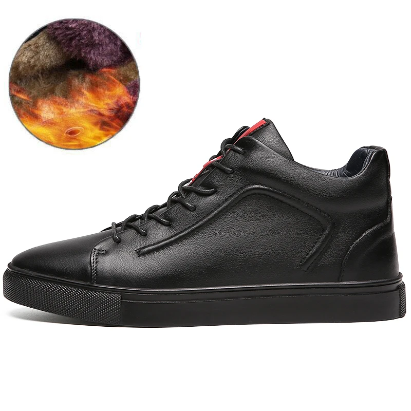 

High Top With Fur Men Youth Casual Shoes Black Fashion Luxury Men Shoes Leather Designer Sneakers for Men Plus Size Casual Shoes