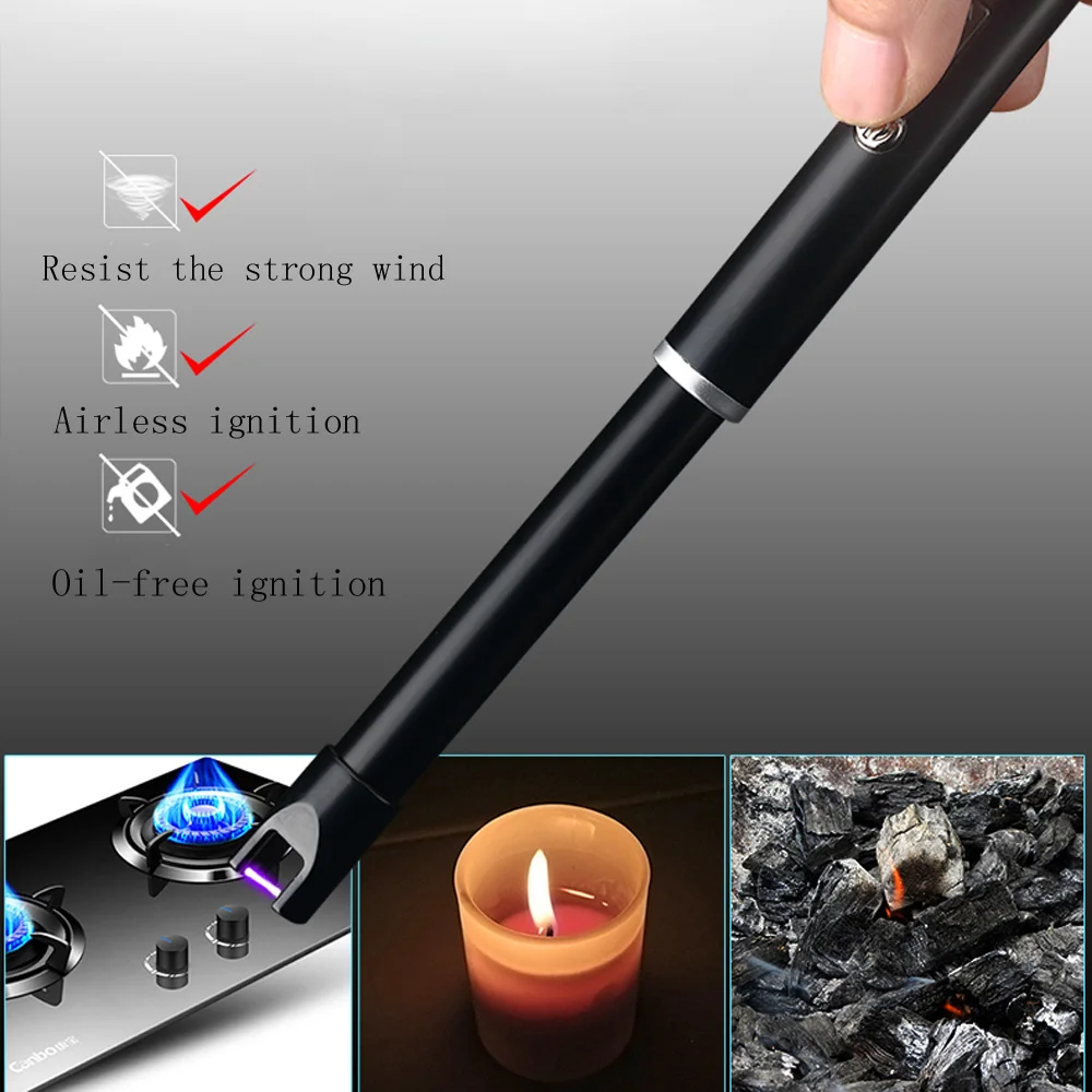 Online 1 PC Rechargeable USB Arc Charging Lighter 360 Rotation Igniter Windproof Long Kitchen Electronic For Household Gas