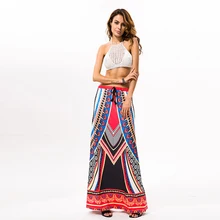 Лето Vestido праздник тайский стиль винтажные длинные пляжные макси юбка с высокой талией Этническая Женская юбка Терилен халат с печатным рисунком Femme
