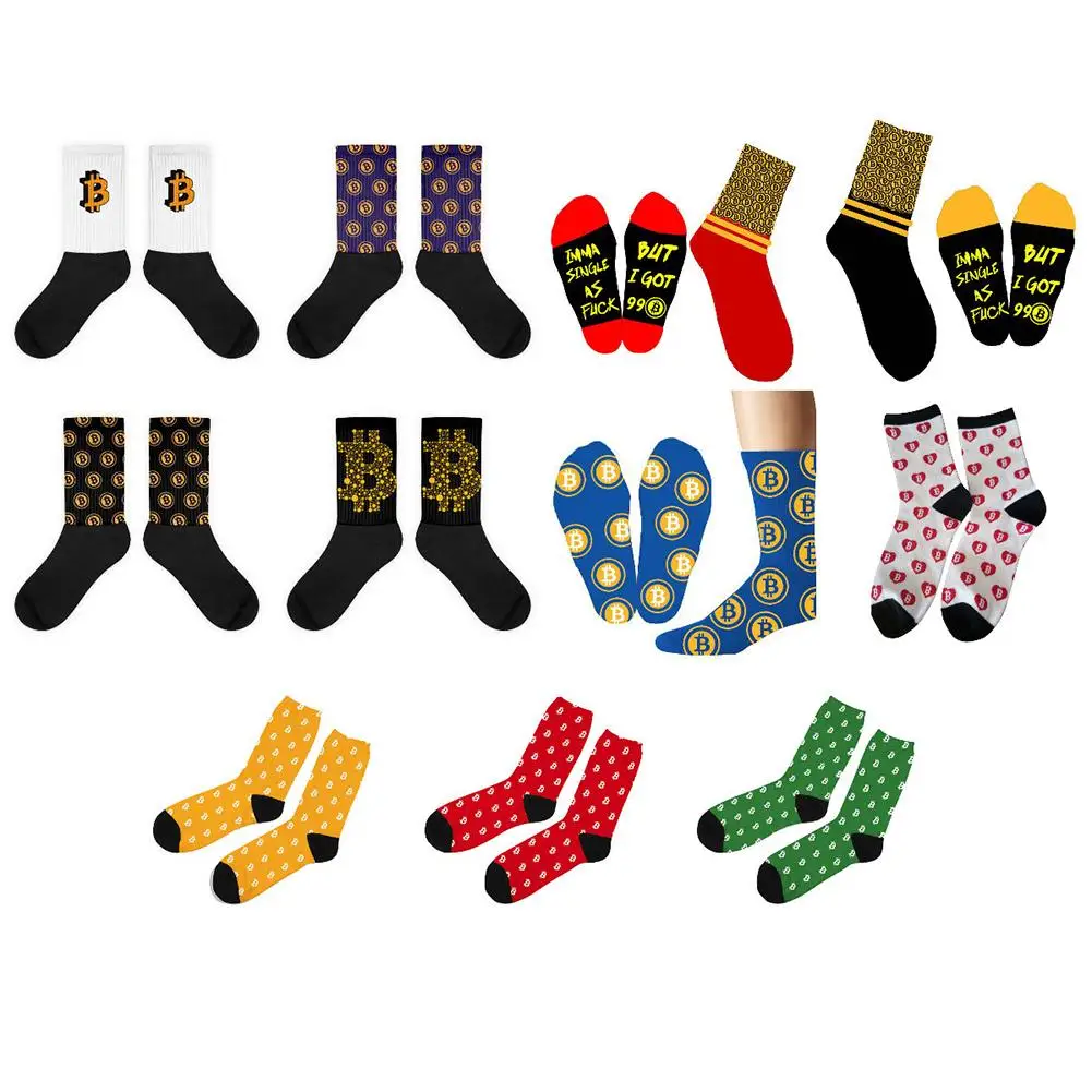 

1 Pair New Cotton Dress Socks Mens Bitcoin Dollar Sign Printed Funny Sock Breathable Cool Cotton Basketball Socks Discount